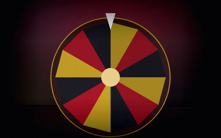 Red and gold prize wheel with a pointer at the top